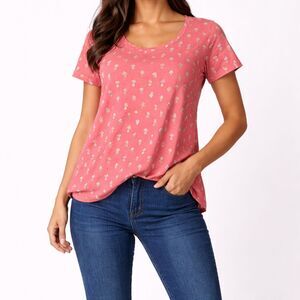 Chicos The Ultimate Tee Shirt Womens 0 Small Short Sleeve Pineapple Scoop Neck